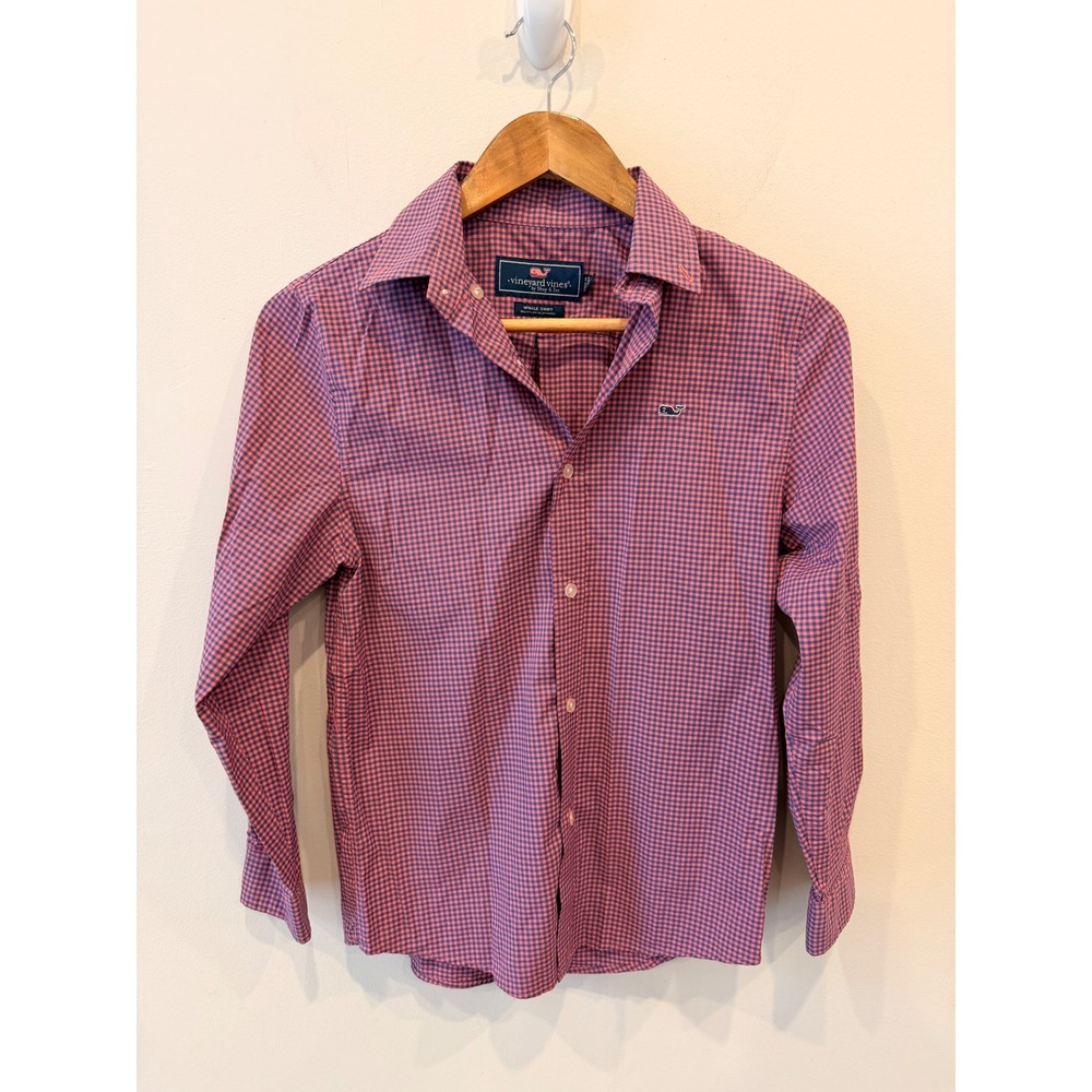 Vineyard Vines‎ Whale Shirt Boys Small Pink Blue Check Button Down